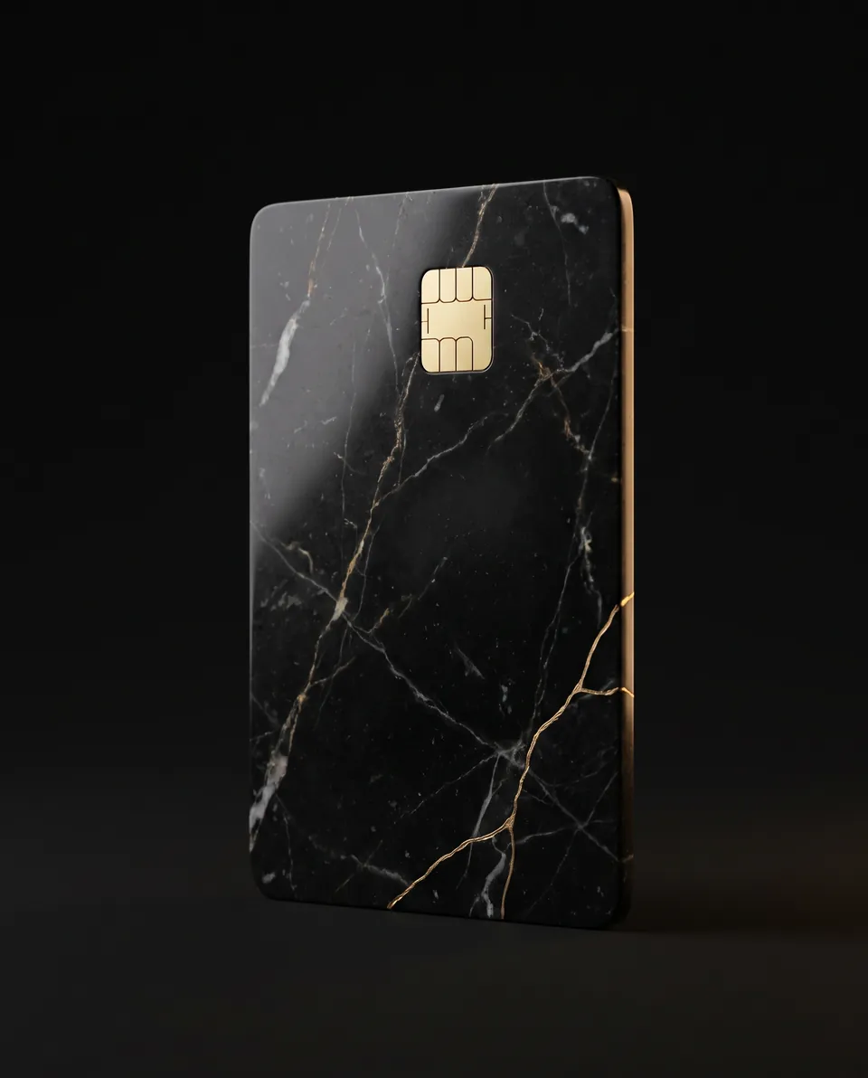 Concept art: a bank card carved from black marble with a gold chip
